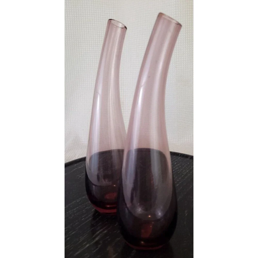 IKEA Bud Vase Hand Blown Purple Bent Neck Scandinavian 19730 Set of 2